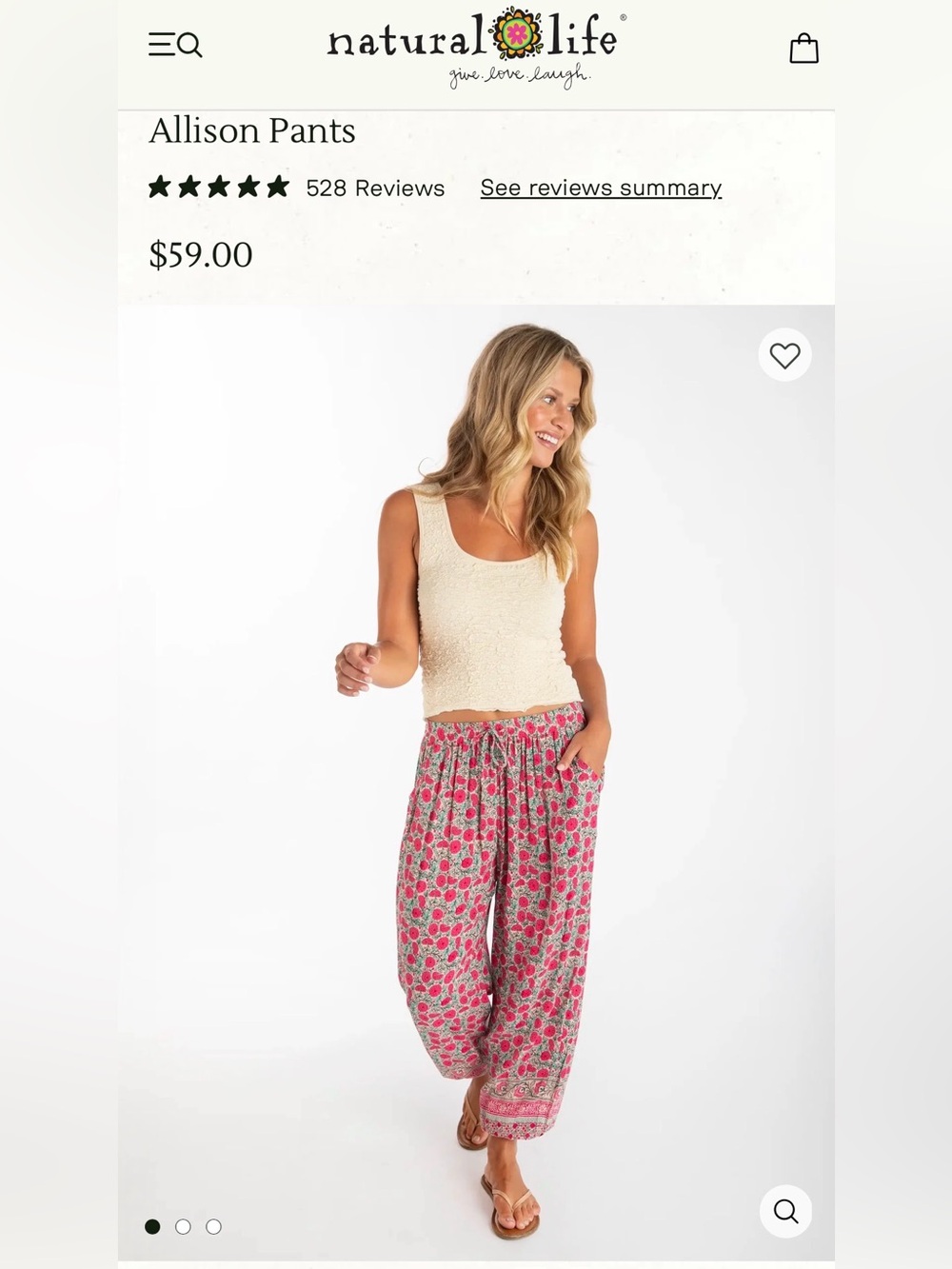 NATURAL LIFE Pink Floral Allison Pants - Picture 3 of 9